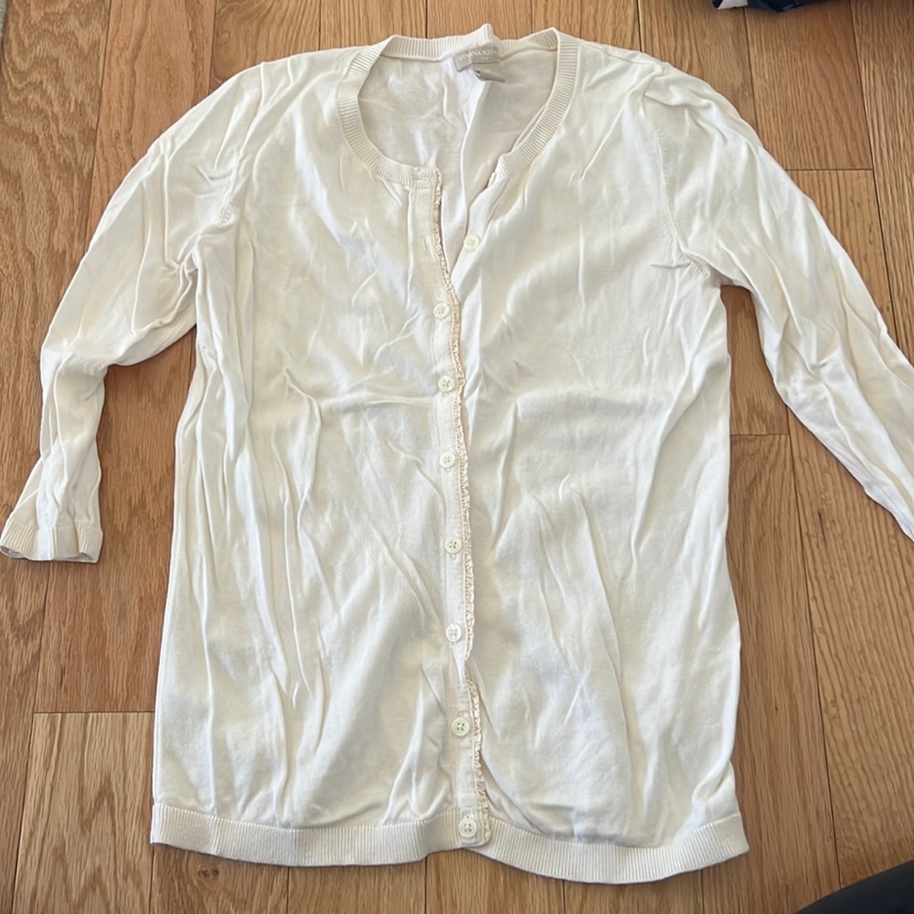 Banana republic | cream button up cardigan with ruffle detail
